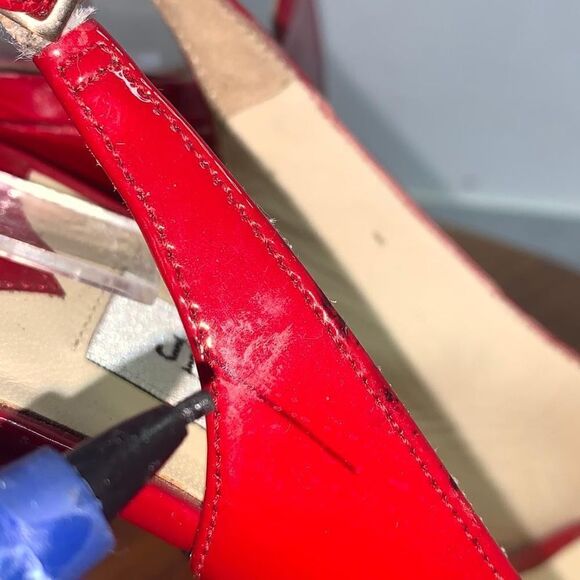 Jimmy Choo Patent Leather Slingback Pumps Heels Sandals Red Women’s size 38.5 - Picture 12 of 16
